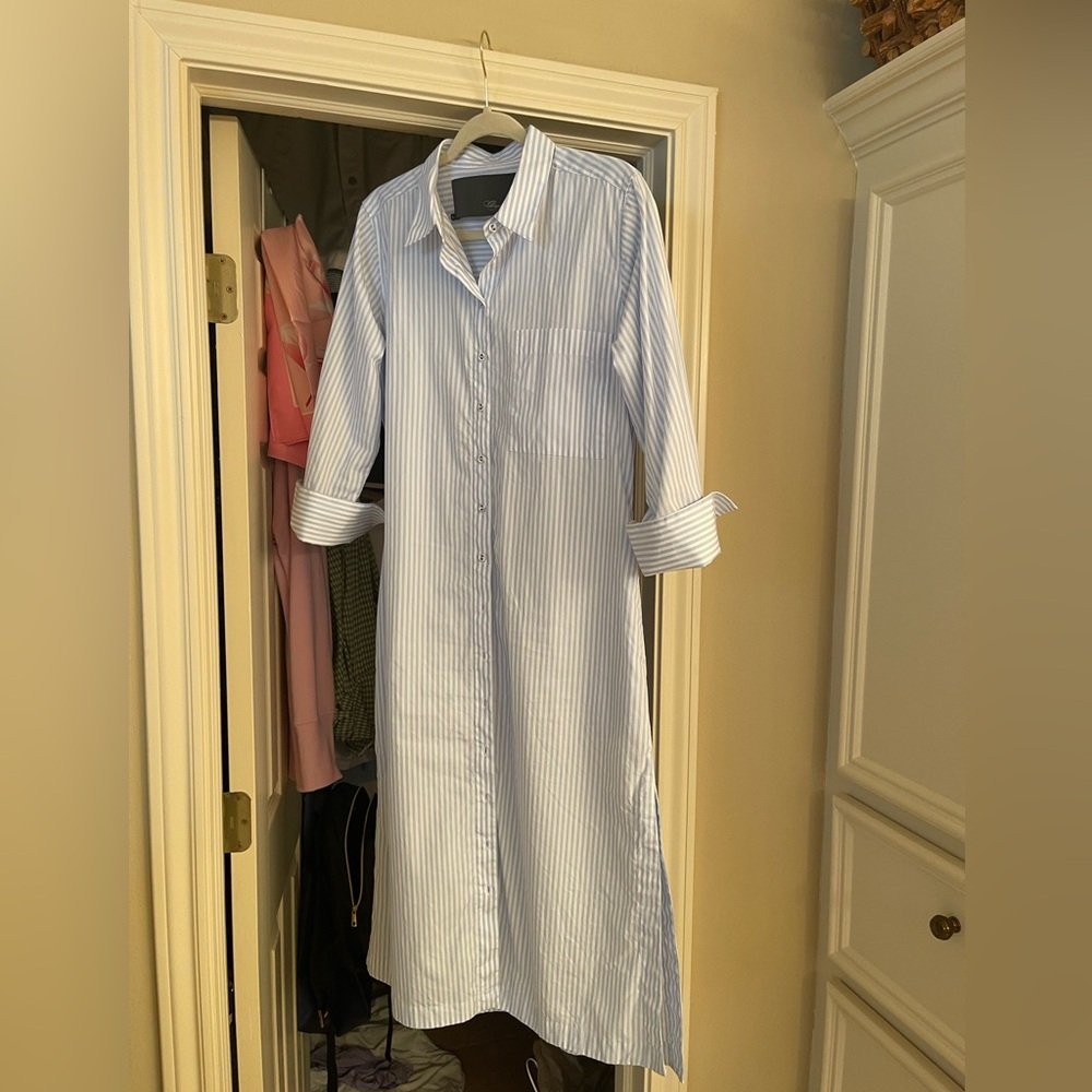 Light Blue Pinstripe Button-Down Shirt Dress